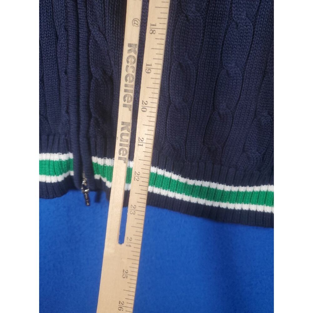LRL Lauren Active Ralph Lauren Women's L Navy Blue Cable Knit Full Zip Sweater - Picture 9 of 16